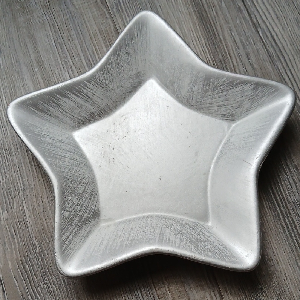 Frosted Silver Star-Shaped Decorative Christmas Candle Holder Trinket Dish Plate